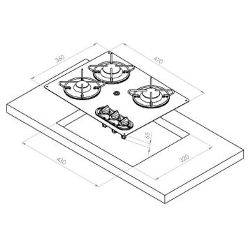 RVS Kookplaat 3-Pits 470x360